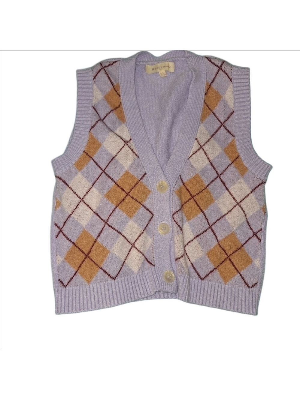 Hazel Moon Argyle Knit Vest Pastel Small